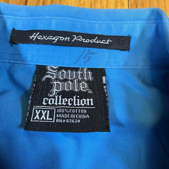 South Pole Short Sleeve Pearl Snap Button Military Y2K Aqua Blue Size XXL - Picture 3 of 7